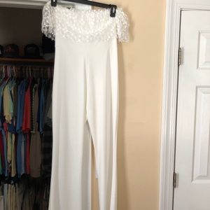 Solid white off the shoulder jumpsuit